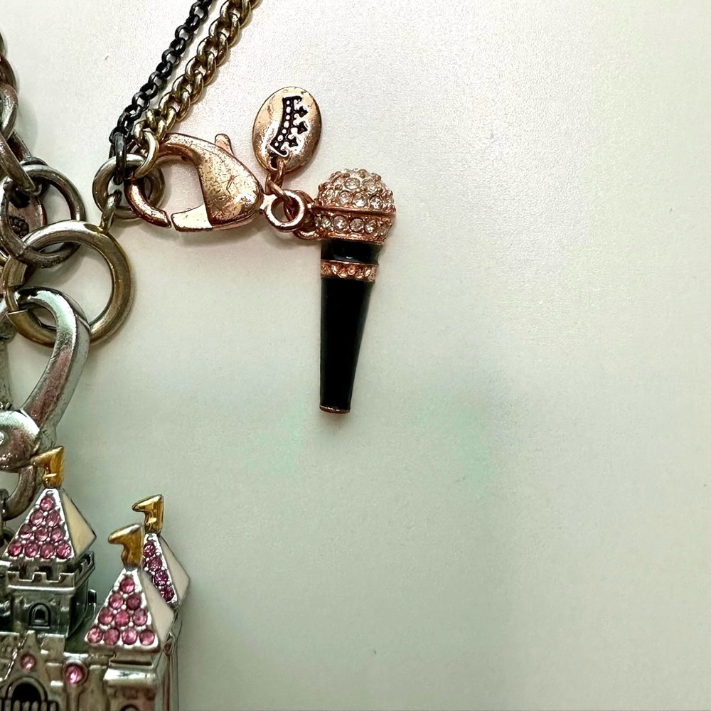 Juicy Couture Chunky Charm Silver Gold Black Tone Crystal Statement Necklace - Picture 10 of 16